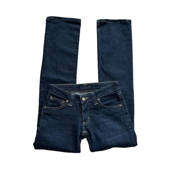 Devinbirds by Nudie Dark Wash Low Rise Birds Bootcut Dry Denim Jeans Size 27 - Picture 1 of 13